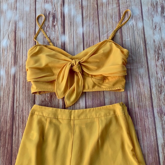LUXXEL Yellow 2 Piece Halter Top High Waist Pants - Picture 7 of 16